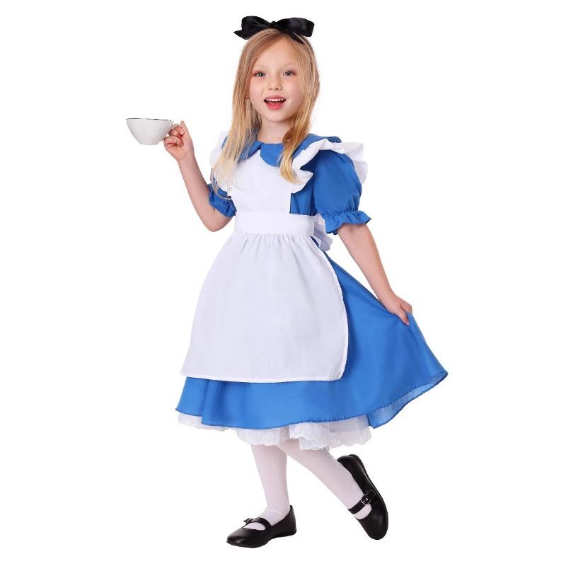 Parent-child blue girl costume, Halloween princess dress costume, Alice in Wonderland maid costume