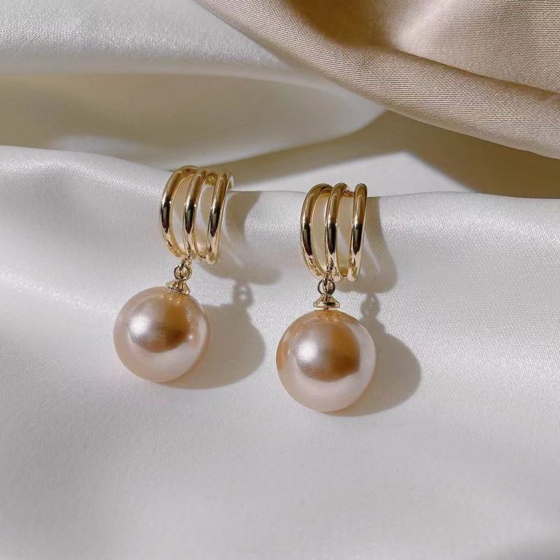 

Champagne Round Pearl Drop Earrings for Women Golden Color C-Shape Metal Claw Dangle Earrings Wedding Party Zircon pendientes