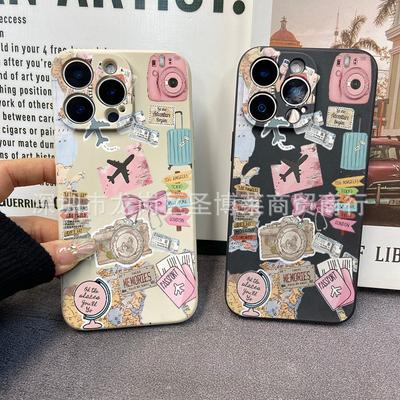 Airplane Travel Collage for iPhone15 Mobile Phone Case 14PROMAX All-inclusive 13 Anti-drop 16/15 Protective Case