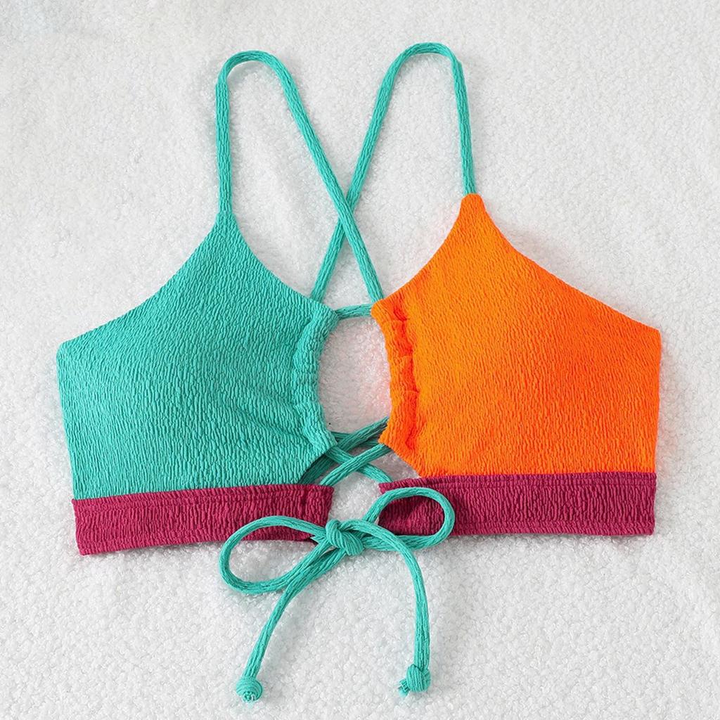 Neuer Bikini Patchwork Sexy Kreuzgurt Bikini Zweiteiliger Badeanzug Mit Trägern Push-Up Bikini Hohe Taille Damen Strand-Badeanzug