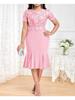 Robe de Soirée Élégante Grande Taille Femme Dentelle Assemblée Taille Haute Robe Queue de Poisson Sexy Col Rond Manches Courtes