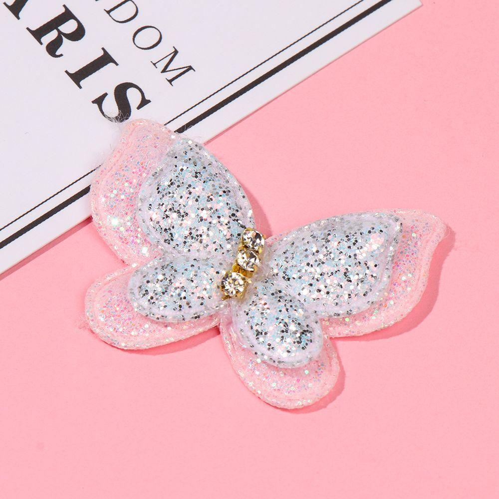 10 Stück 44x35mm Netz Glitzer Schmetterlingsaufnäher Doppellagige Kleideraufnäher Hut Schuhe Nähen