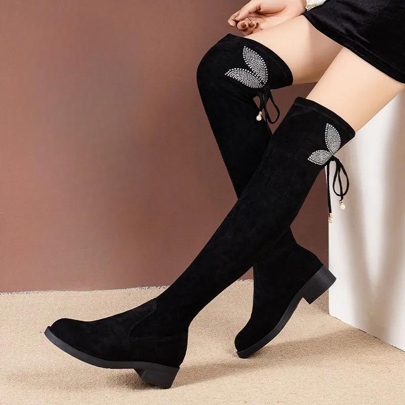 Footwear Thigh High Women's Boots Rhinestone Heels Shoes for Woman Elegant Heeled Above Over The Knee Fashion 2024 New in Sale