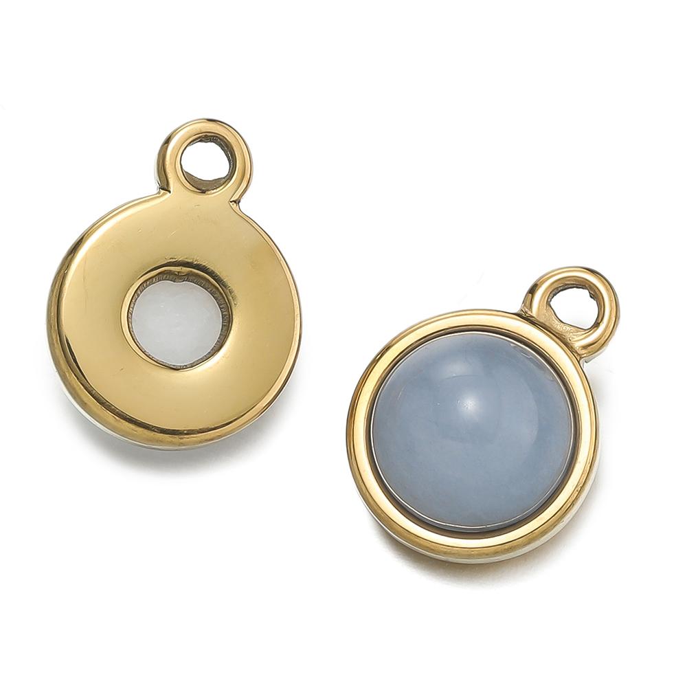 1pc Gold Color Stainless Steel with Round Natural Stone Charms Pendants for Earrings Necklace Jewelry Making Accessories