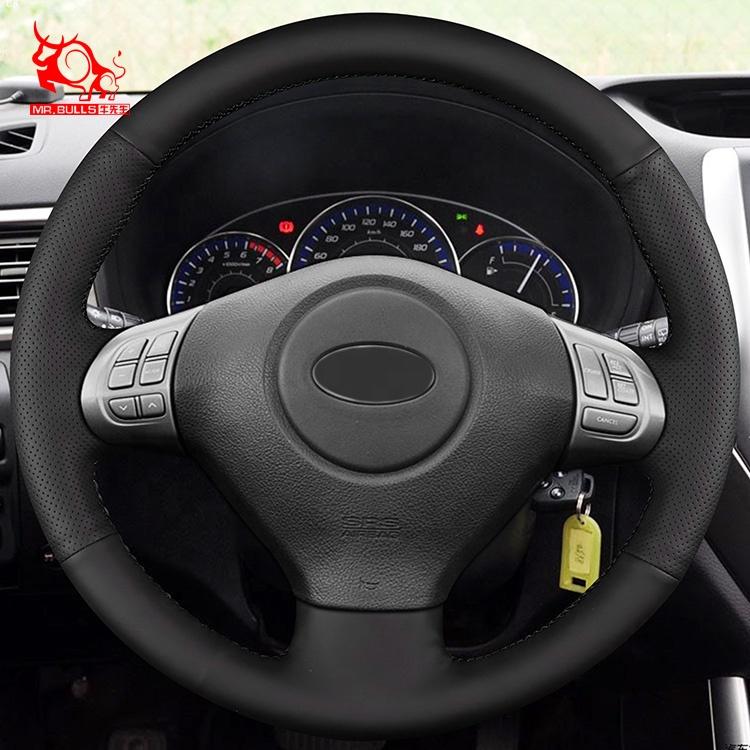 Car Steering Wheel Cover Amazons Customized Best Sellers Genuine Leather Color 1 Pcs for Subaru Forester 3-spoke Wheel MR.BULLS