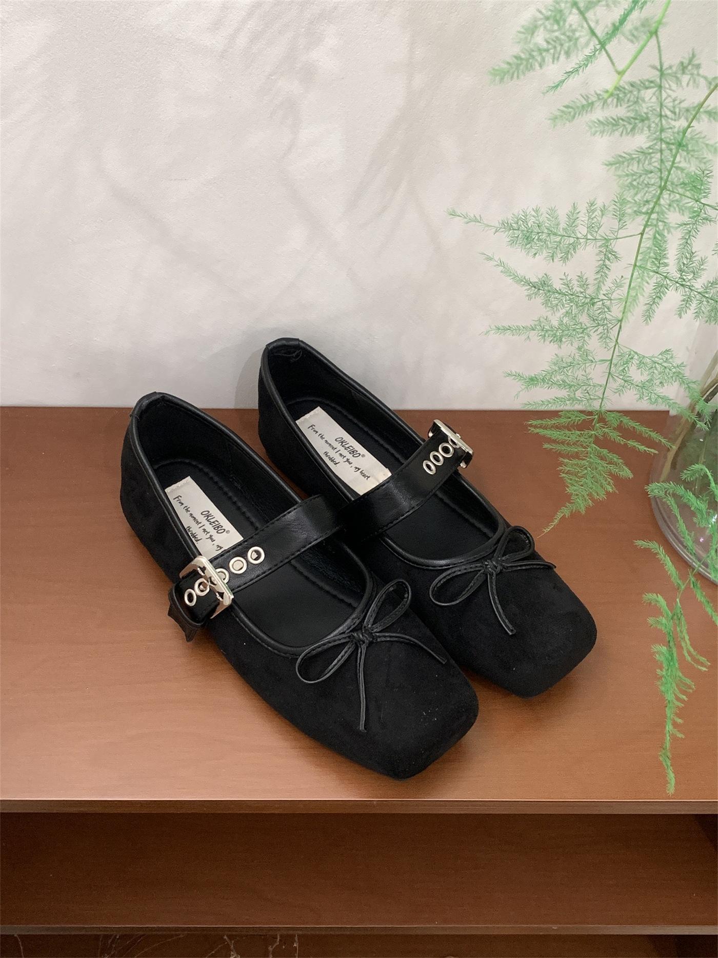 

One-word buckle with small fragrant style bow gentle shoes 2025 new ballet shoes versatile flat Mary Jane shoes 39 чёрный
