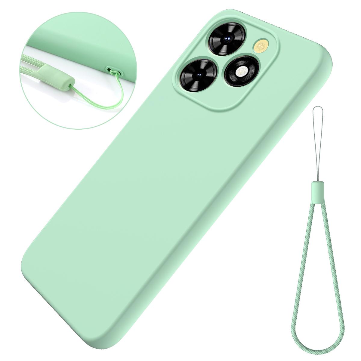 

For Infinix Smart 10 HD/TECNO Pop 10C Liquid Silicone Case Phone Back Cover with Hand Strap Green