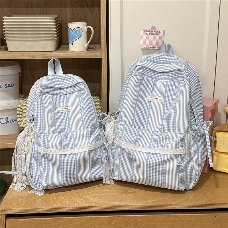 Striped Backpack, Student Schoolbag, Commuter Large-capacity Backpack