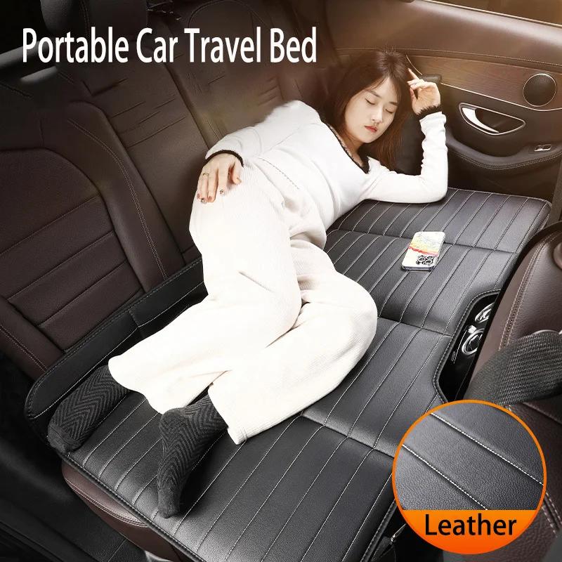 Car Travel Bed for Rear Seat Foldable Sleeping Pad for Car Traveling Wear-Resistant PU Travel Mattress for Suv Sedan