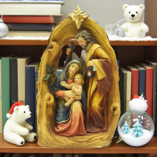 Resin Statue Nativity Scene Christmas Ornament Waterproof UV Resistant Holy Family Sculpture Party Decor