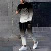 Men's 2 Piece Outfits Gradient Color Long Sleeve Pullover Sweatshirt Tracksuit Sweatpants Drawstring Waist Pants Sweatsuit Set