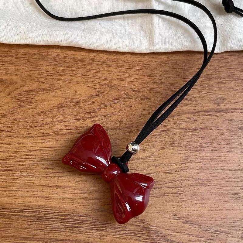 1 st Ankola Rött Rosett Halsband Dam Minimalistisk Tröjkedja Nisch Mångsidig Svart Lädersnöre Tillbehör