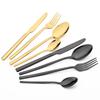 24pcs Black Gold Tableware Set Western Dinnerware Set Knife Forks Coffee Spoon Flatware Mirror Stainless Steel Kitchen Cutlery