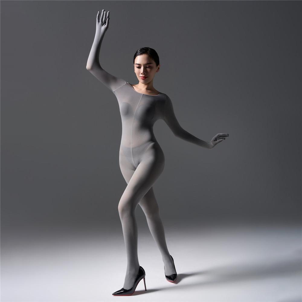 Sexy Women 120D Tights Hooded Mask Elastic Bodysuit Sheer See Through Rompers Glove Jumpsuits Cosplay Maid Leotard