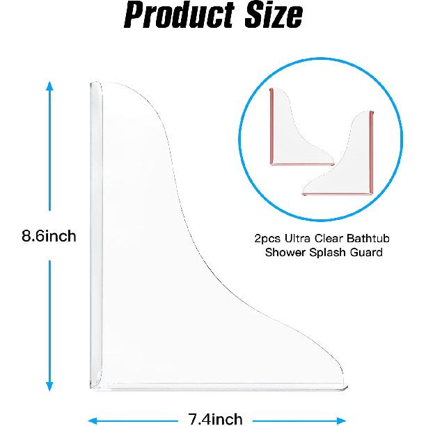 Tiga 2 Pieces Bathtub Shower Splash Guard, Bathroom Bath Tub Splash Guards with 3M Super Viscose, Perfectly Matched to Shower Curtain Weights