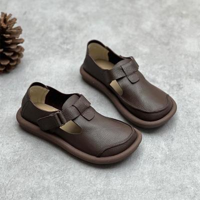 Pravá kůže s kulatou špičkou, retro ručně vyráběné dámské ploché boty měkká podrážka Pohodlné boty pro volný čas