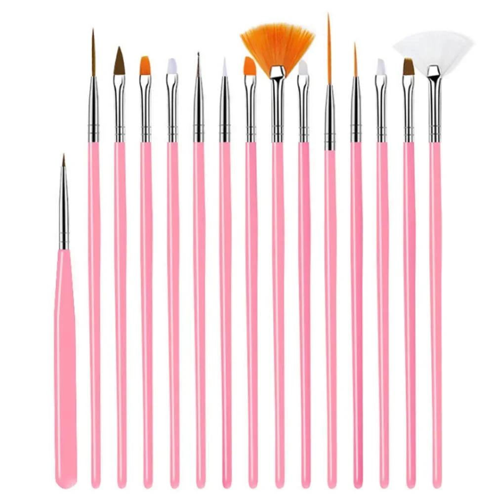 

15 Pcs Nail Art Brush Pen Set Dotting Drawing Pen Paint Brushes for Manicure Gel Brush розовый
