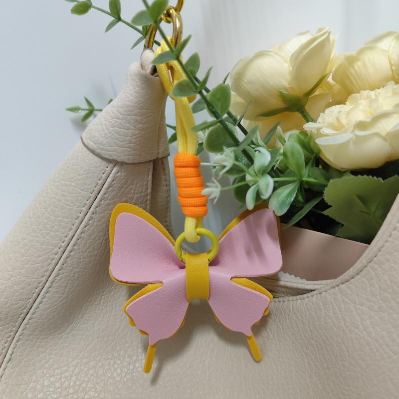 Colorful Leather Butterfly Pendant - Car and Bag Hanging Ornament with Cotton Rope