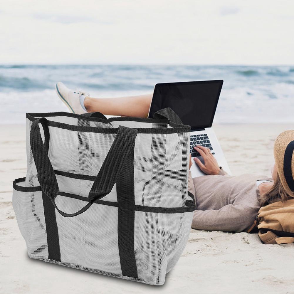 Tragbare Netztasche Make-up Waschen Baden Aufbewahrung Handtasche für Outdoor Reisen StrandWeiß