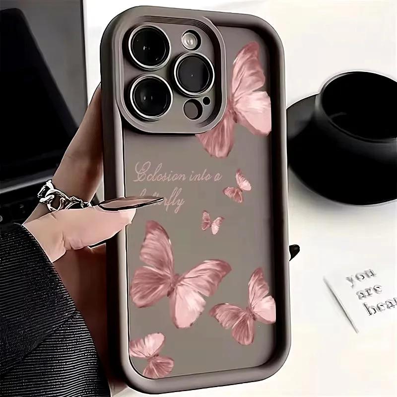 Pink Butterfly Soft Silicone Phone Case For IPhone 16 11 13 14 12 Mni 17 Pro Max 15 Plus 17 Air Shockproof Cover