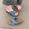 Sheepskin Version~ Thick-soled Holiday Style Cross-strapped Round Head Open-toed Sandals Women's One-pedal Retro Outer Flat Slippers
