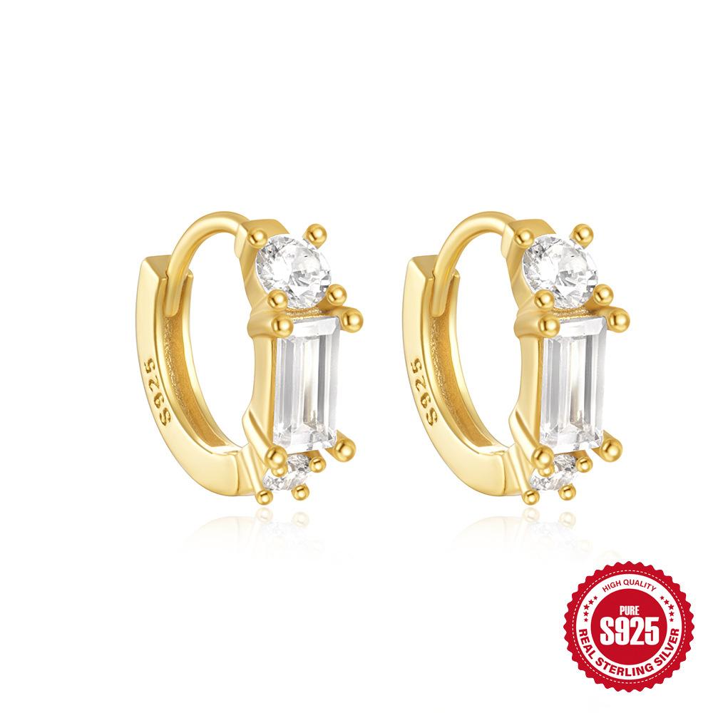 S925 Sterling Silver Personality Diamond Set Star Moon Irregular Glossy Bow Luxury Ear Buckle Earrings Huggie Hoops