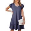 New Women's V-neck Ruffle Sleeve Loose Waist Cinched Dress for European American Crossborder