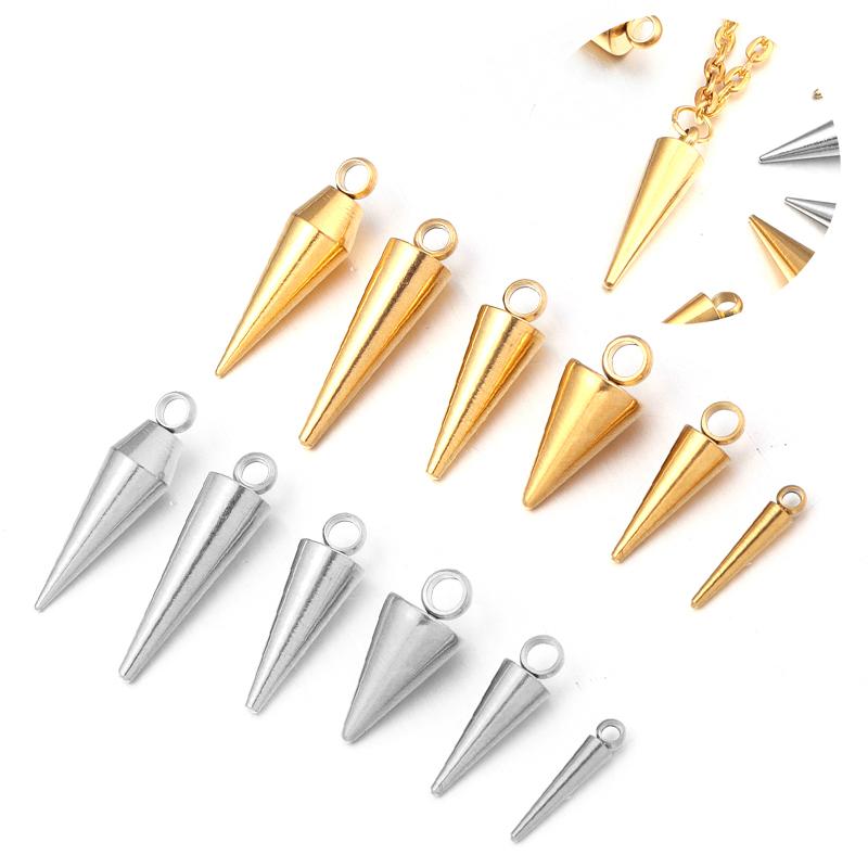 10pcs Stainless Steel Cone Charms Pendants for Jewelry Making Retro Bullet Spike Beads Charms for Women Man Hoop Earring Making