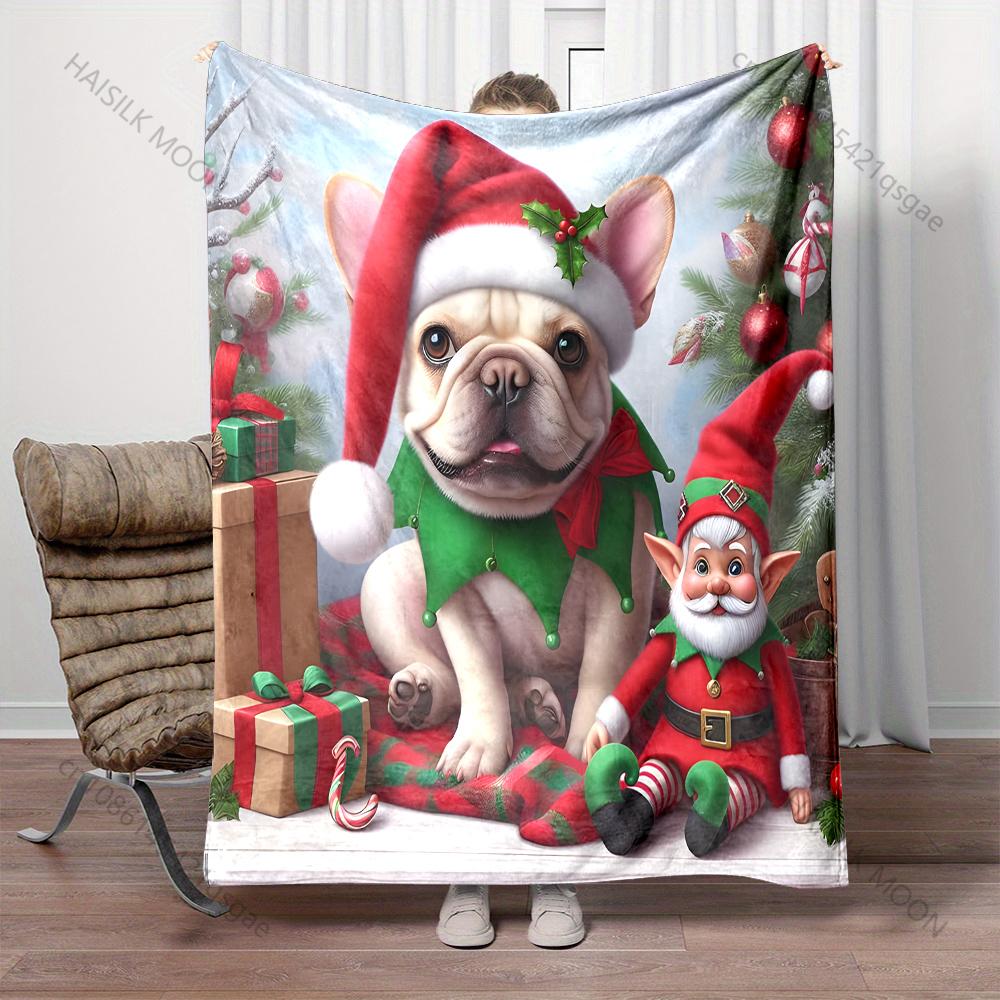 Festive Christmas-themed Design Elements Pattern Blanket Flannel Material Soft Warm for All Seasons Home Outdoor Camping Picnics