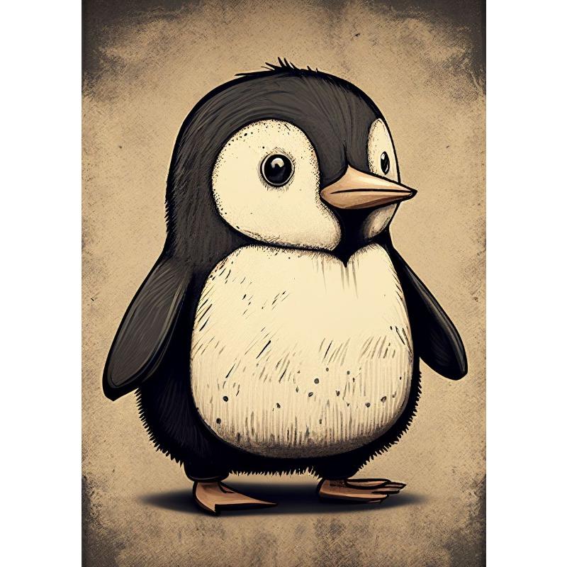 Cute Funny Retro Animal Penguin Couple Animal Art Poster Canvas Painting Wall Prints Picture for Living Room Home Decor