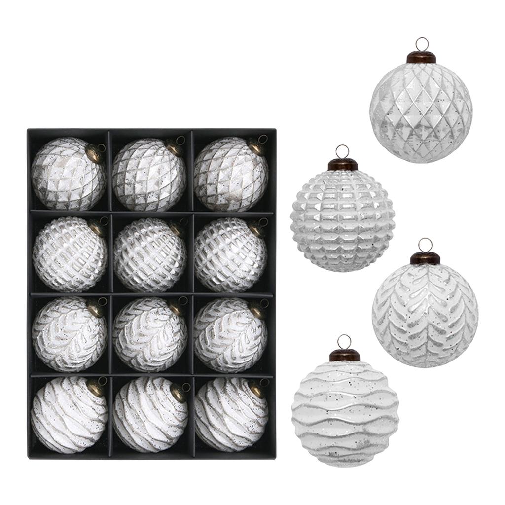 Vintage Painted Christmas Tree Ornaments - Antique Christmas Ball Set with Scratch-Off Design for Hanging Decorations