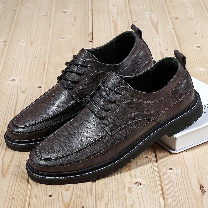 Men's Quality Leather Shoes British Business Lace Up Fashion Black Split Leather Shoes Men Moccasin