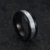 Men's 8MM Meteorite Stone Pattern Inlaid Silver Stainless Steel Ring Engagement Wedding Band for Cocktail Party High