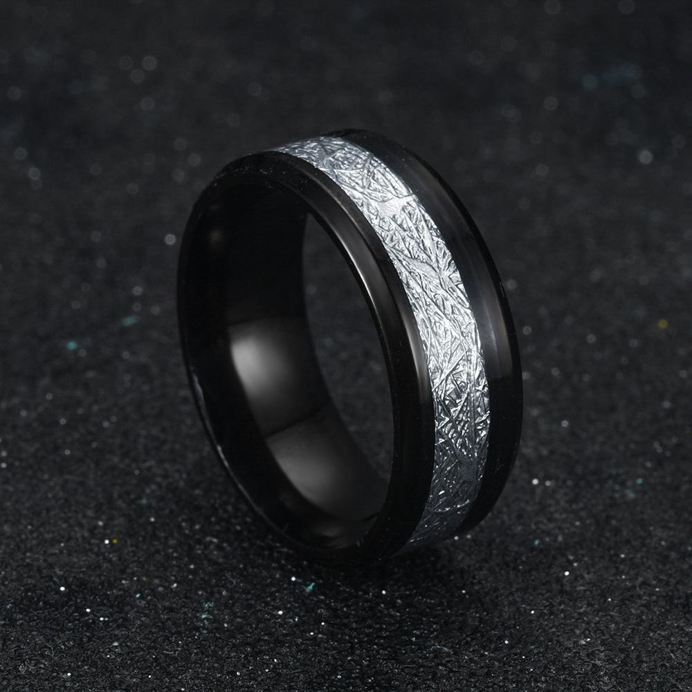 Men's 8MM Meteorite Stone Pattern Inlaid Silver Stainless Steel Ring Engagement Wedding Band for Cocktail Party High
