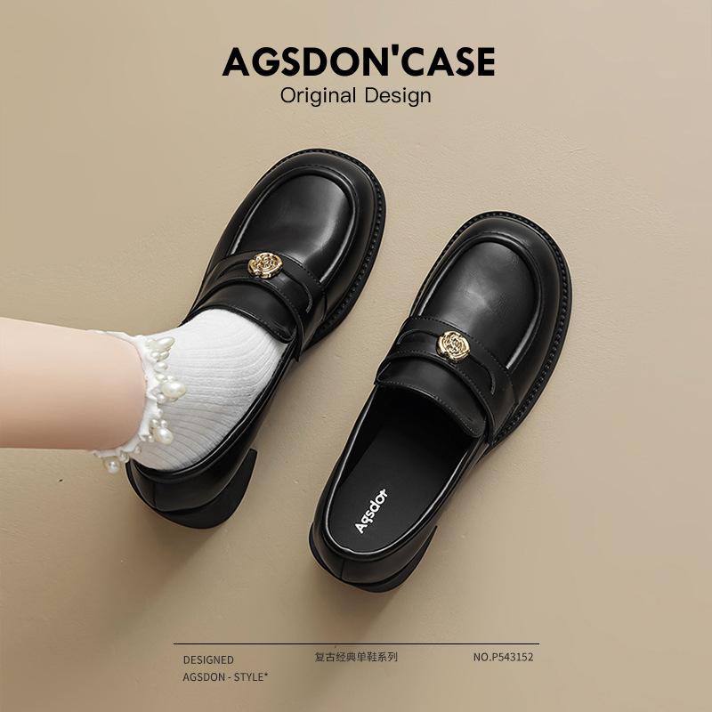Augustine platform loafers women's 2025 new summer commuter high-heeled black British small leather shoes