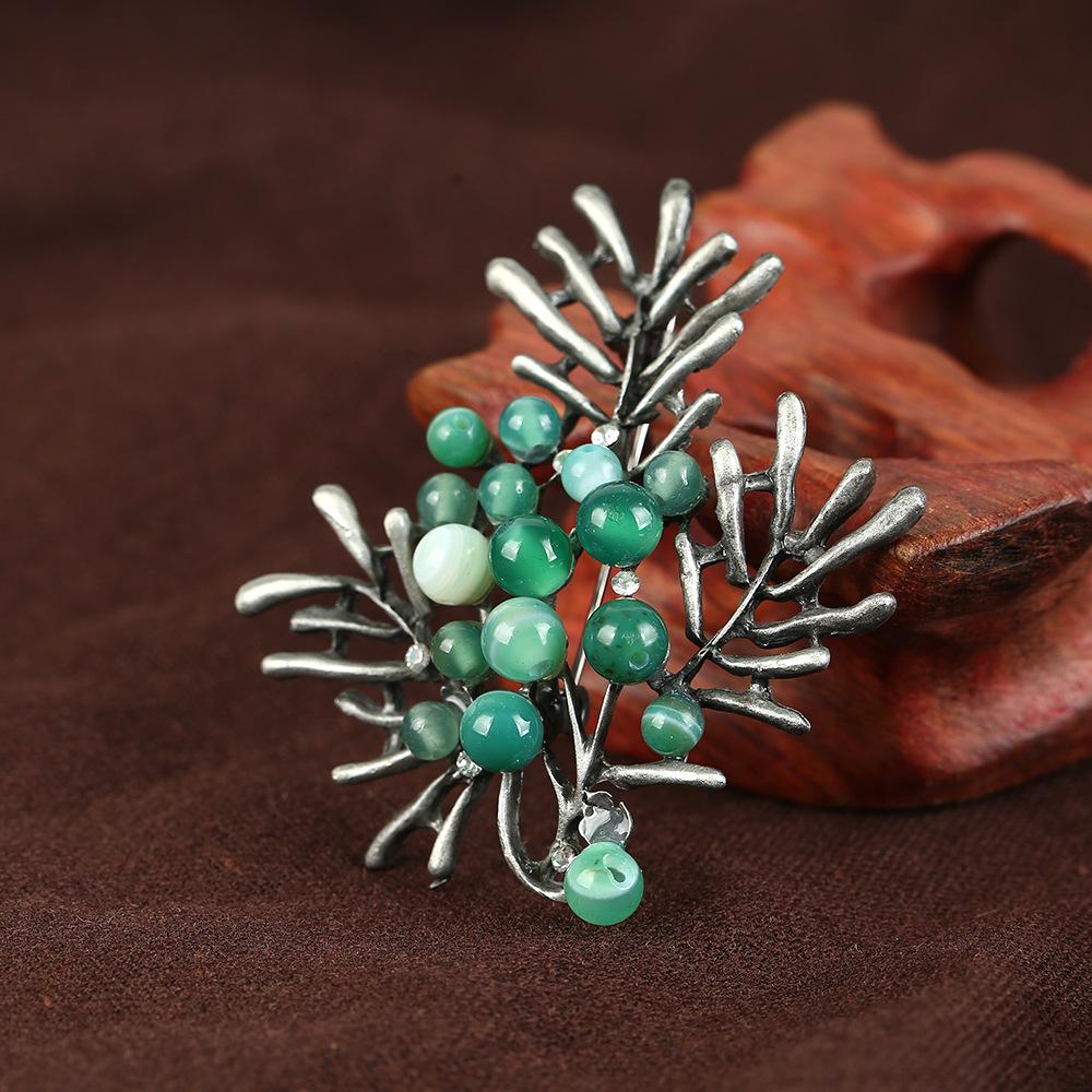 Retro brož z přírodního achátu, špičkový klasický temperament, literární a všestranná rostlinná jehlice, kabát, kardigan, korsážové doplňky