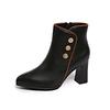 Block Heel Booties Women  Autumn Winter New Pointed Toe Side Zipper Small Leather Waterproof High Heels