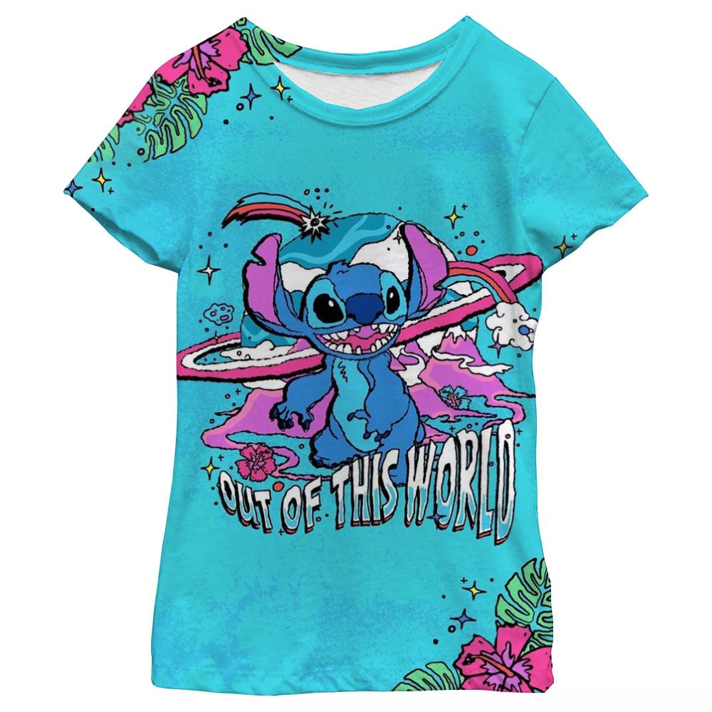 Nowa Kawaii Lilo Stitch Koszulka z Kreskówką Dzieci Dzieci Stitch Urocza Koszulka Manga Y2k Graficzna Koszulka Dziewczynka Chłopiec Góra Koszulki Lilo Stich
