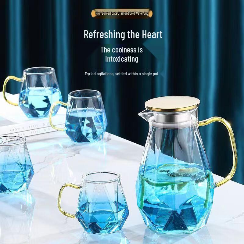 High Borosilicate Diamond Glass Cold Water Pitcher Set