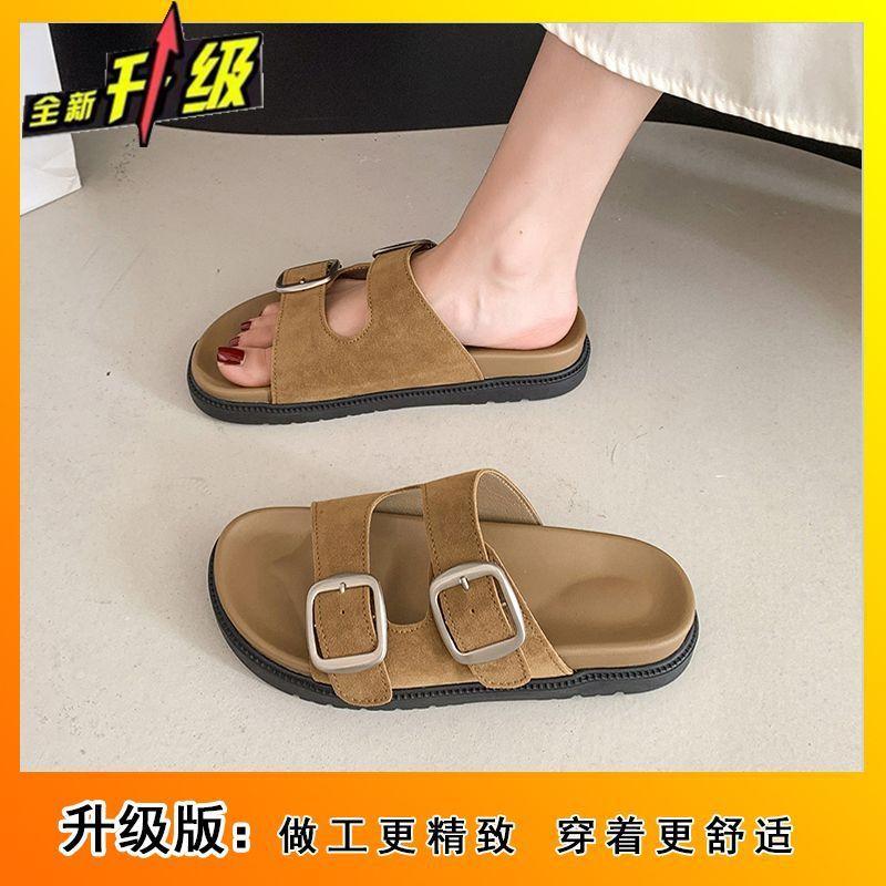 Birkenstock cool slippers for women's summer wear 2025 new thick-soled retro with skirt casual beach soft-soled one-word drag
