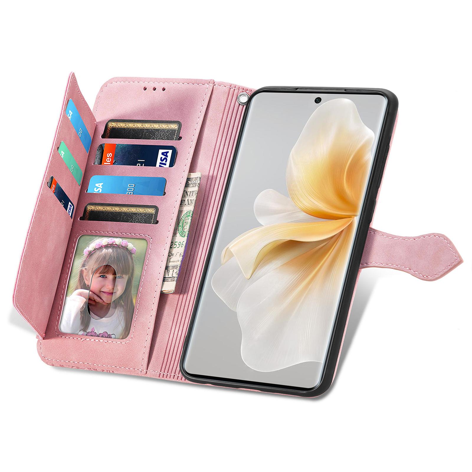 

For TCL 50 Pro Nxtpaper 5G Zipper Wallet Case with Strap Flower Imprint PU Leather Phone Cover Pink