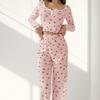 Heiß verkaufendes Damen-V-Ausschnitt-Pyjamaset: Modische, elastische lange Hosen für lässige Homewear