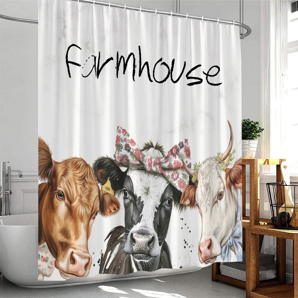 Highland Cow Farmhouse Shower Curtain Country Bathroom Decor Cattle Sunflower Floral Pumpkin Autumn Polyester Bathtub Curtain