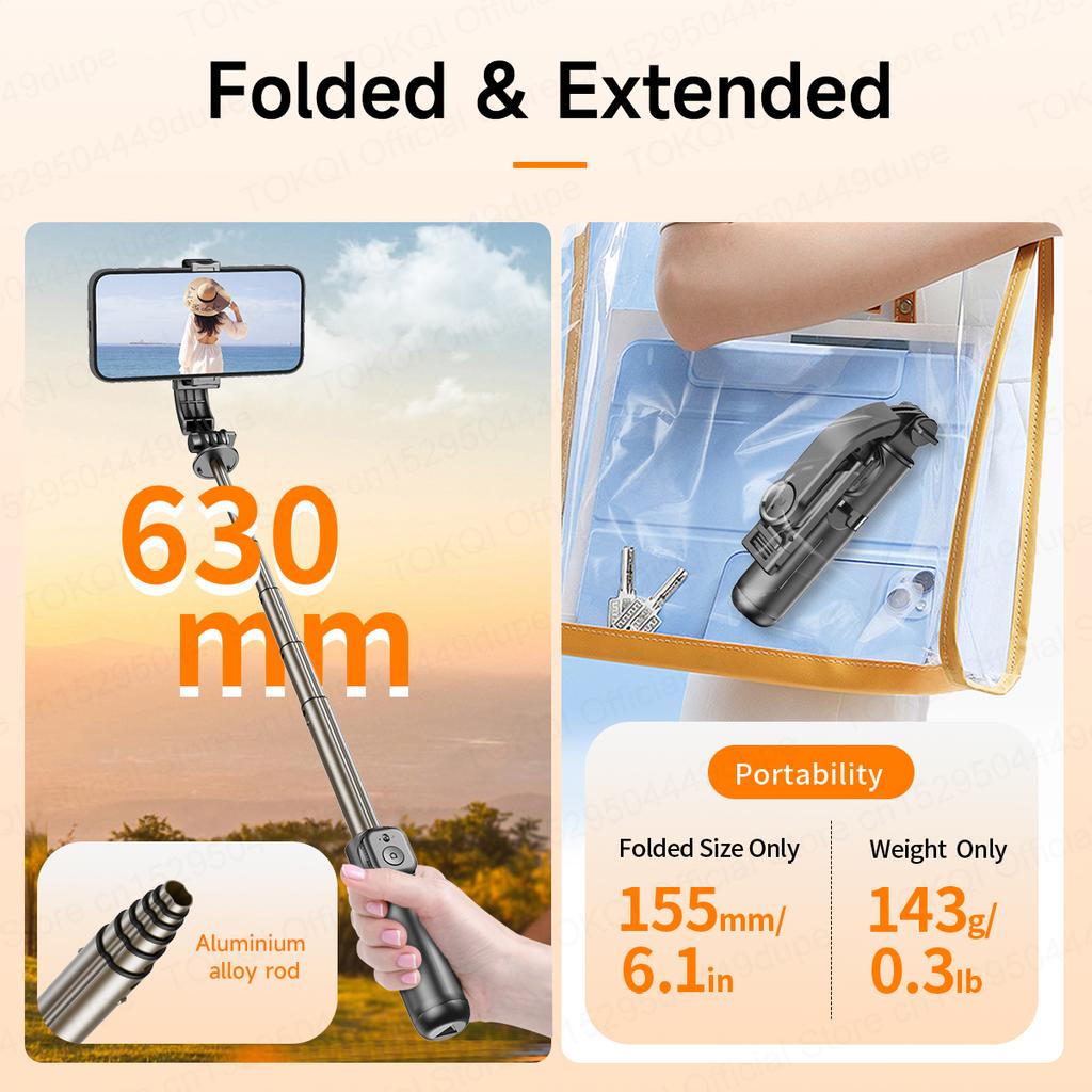 TOKQI Mini Selfie Stick Tripod with 3 Color Fill Light Detachable Holder 360 Rotation Bluetooth Remote for Vlog Live Streaming 7