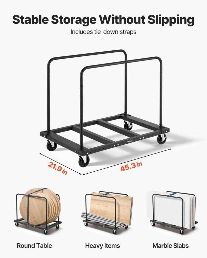 Gipskarton-Wagen Dolly, 816 kg Tragfähigkeit, Stahlplatten-Transportwagen mit 12,5 mm Lenkrollen, Holz-Gipskarton-Dolly mit Spanngurt & 2 Seiten