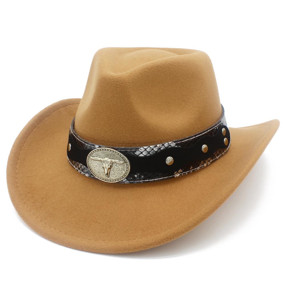 New Cow Head Belt Accessories Western Cowboy Hat Classic Retro Jazz Hat European and American Style Gentleman Hat