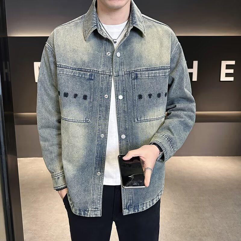 

Джинсовая куртка мужская весна и осень новая рубашка стиль стираная ретро куртка джинсовая куртка модная одежда M синий