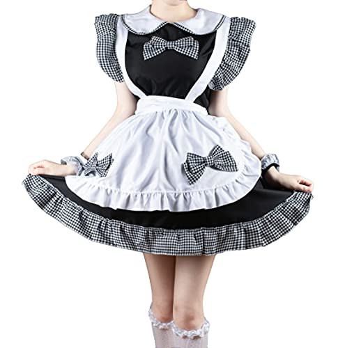 

[Cos Kingdom] Maid Outfit, Black and White Checkered Dress, Everyday Moe, Fluffy Lolita, Performance Uniform, Cosplay Costume, Women s Size M