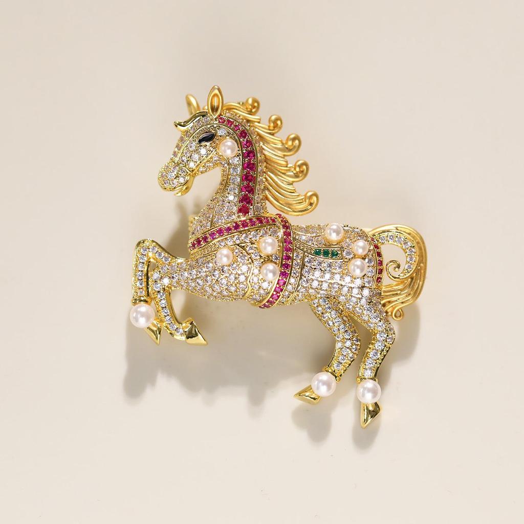 Bo Xin Yun 24K Gold Horse Zodiac Freshwater Pearl Brooch - Elegant Equestrian Wear or Birthday Gift