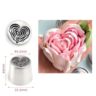 HH Stainless Steel XL Heart Rose Flower Pattern Russian Icing Tip Marshmallow Piping Nozzle Decorating Utensils Baking Cake Tool